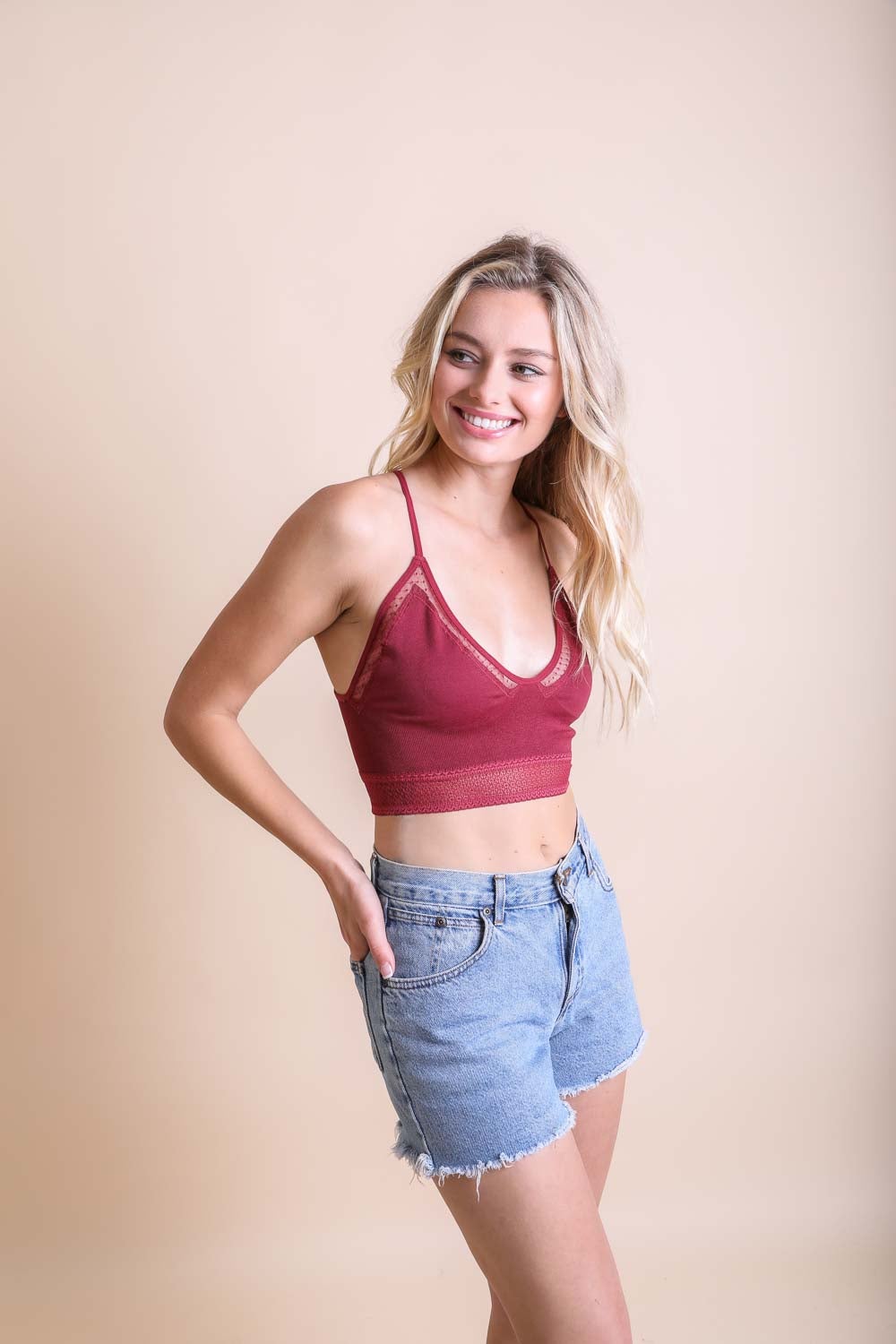 lace trim dot bralette.|