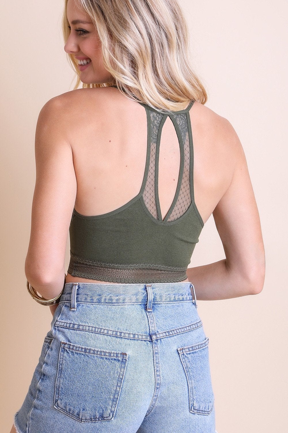 lace trim dot bralette.|